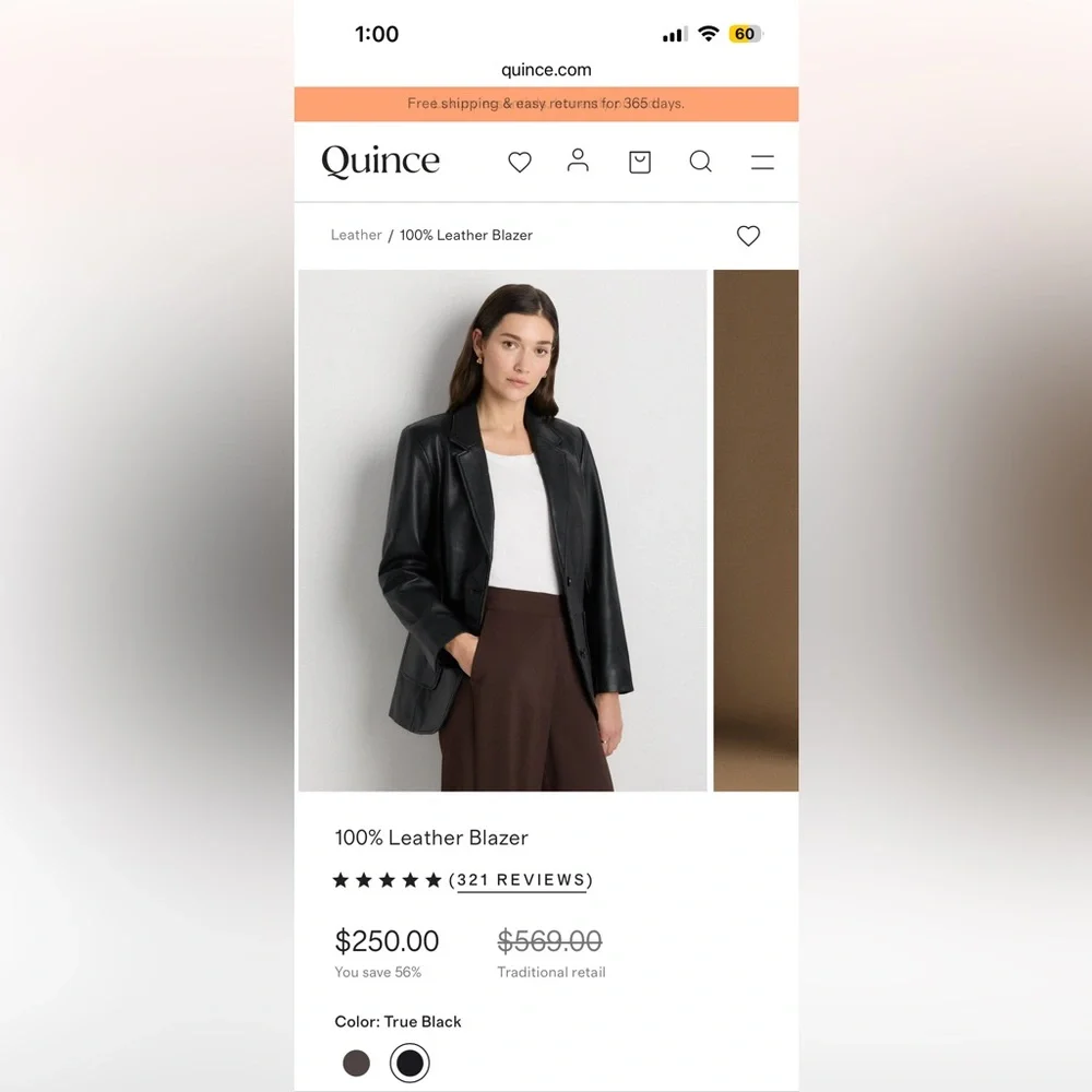Quince Leather Blazer - L - Picture 8 of 9